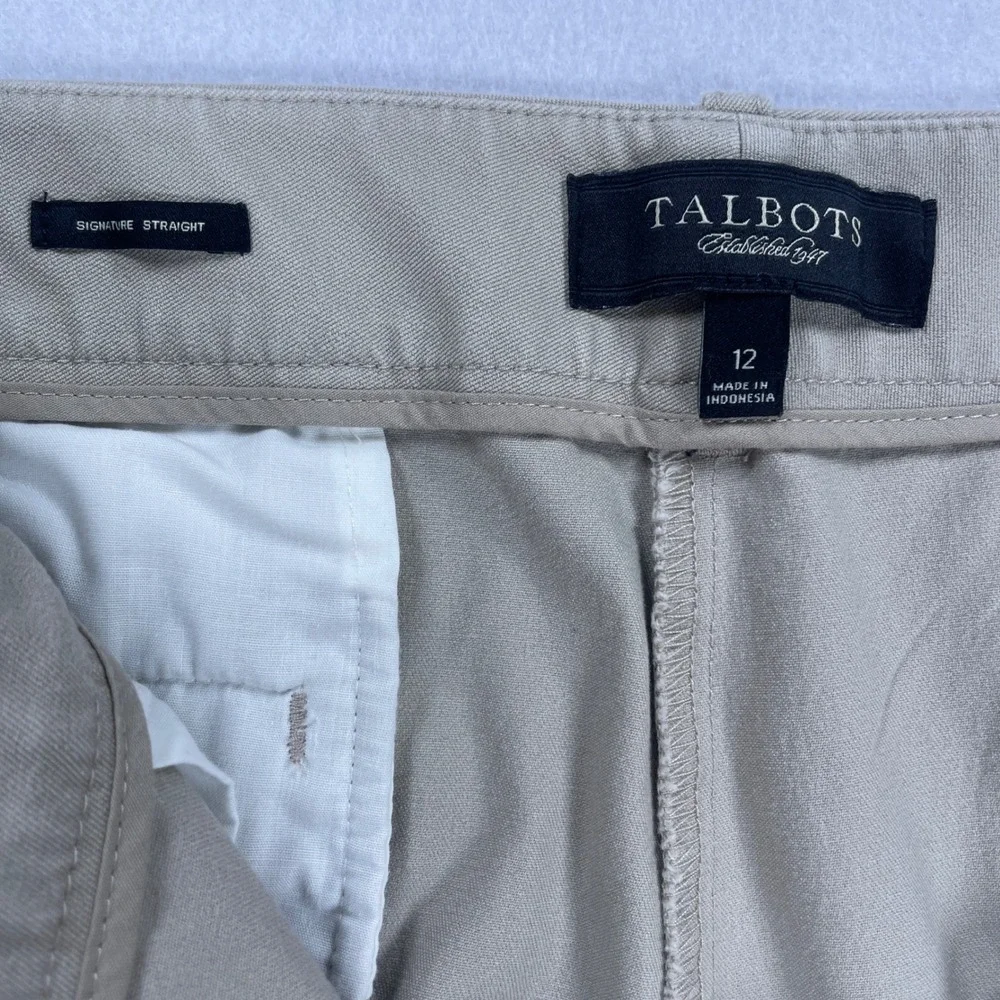 Talbots Signature Straight Leg Pants Womens 12 Tan Khaki Cotton Stretch Chino